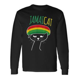 面白い猫 ユーモア ラスタ Jamaicat ジャマイカ 旗 かっこいい 男 猫 長袖Tシャツ - Kawaiitshirt