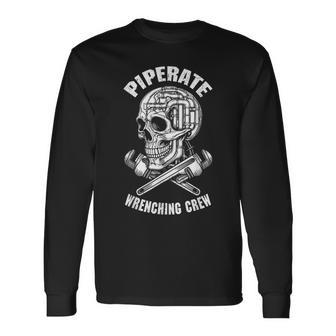 面白い配管工海賊パイペレートスカルレンチクルー配管。 長袖Tシャツ - Kawaiitshirt