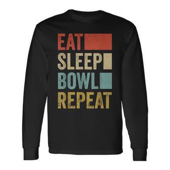 食べる眠るボウルを繰り返す おもしろボウリング 長袖Tシャツ - Kawaiitshirt