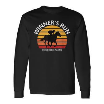 馬好きの方や競馬ファンにお勧め 勝者の走り オシャレな競馬イラスト 長袖Tシャツ - Kawaiitshirt