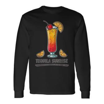 鮮やかなテキーラの日の出ドリンクイラスト 長袖Tシャツ - Kawaiitshirt