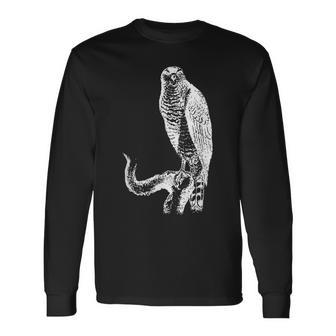 黒い線画 鷹 鳥獣戯画 長袖Tシャツ - Kawaiitshirt