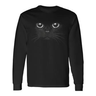 黒猫 顔 グラフィックデザイン 面白い猫 ハロウィンコスチューム 長袖Tシャツ - Kawaiitshirt