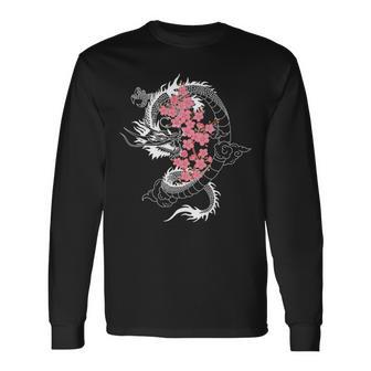 龍 日本の桜文化 長袖tシャツ 長袖Tシャツ - Kawaiitshirt