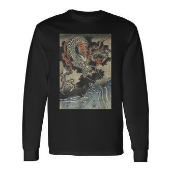龍と波 歌川国吉 日本の浮世絵 クール 長袖Tシャツ - Kawaiitshirt