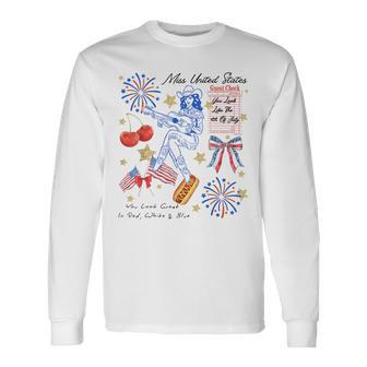 4Th Of July Cowgirl Western Country Long Sleeve T-Shirt - Thegiftio UK