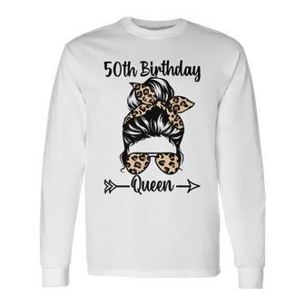50歳の誕生日 クイーン Happy 50歳 散らかったパンヒョウ 長袖Tシャツ - Kawaiitshirt