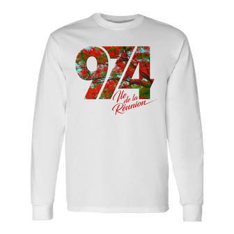974 Ile De La Réunion -Ignature Flamboyant T-shirt à manches longues - Cadeauxyz