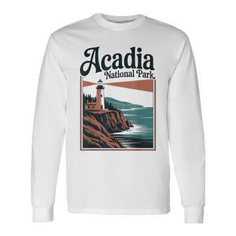Acadia National Park Retro Outdoor Hiking Us National Park Long Sleeve T-Shirt - Thegiftio UK