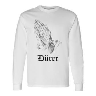 Albrecht Dürer Durer クリスチャンアート 祈りの手 ホワイト 長袖Tシャツ - Kawaiitshirt