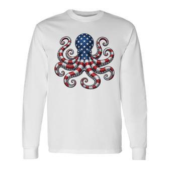 American Flag Octopus Patriotic 4Th Of July Ocean Long Sleeve T-Shirt - Thegiftio UK