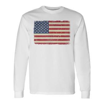 American Flag Retro Jersey Vintage Usa Patriotic Long Sleeve T-Shirt - Thegiftio UK