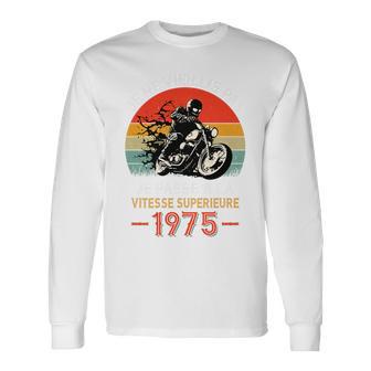 Anniversaire 50 Ans Motard Née En 1975Intage Moto Biker Haut De Gamme T-shirt à manches longues - Cadeauxyz