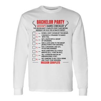 Bachelor Party Matching Checklist Groom's Dare Gag Men's Long Sleeve T-Shirt - Thegiftio UK