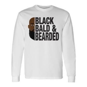 Black Bald And Bearded Face African American Father's Day Long Sleeve T-Shirt - Thegiftio UK