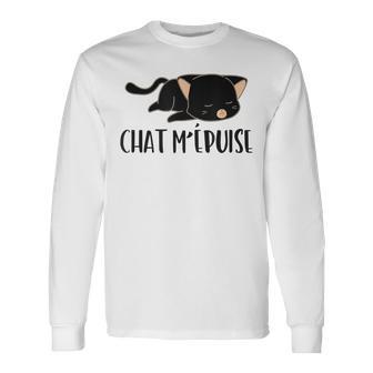 Chat M'épuise Chat Humour Cadeau Propriétaires De Chats T-shirt à manches longues - Cadeauxyz