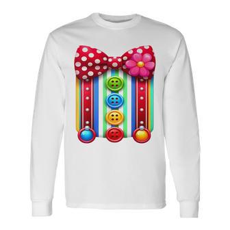 Colorful Clown Costume Bow Tie And Buttons Long Sleeve T-Shirt - Thegiftio UK
