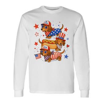 Cute Patriotic Dachshund Usa Flag Red White Blue Dog Long Sleeve T-Shirt - Thegiftio UK