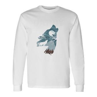 Daddy Wolf Silhouette Howling Fathers Day Dad Wolf Performance Long Sleeve T-Shirt - Thegiftio UK