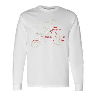 Dirt Bike Retro American Flag Motocross Enduro Long Sleeve T-Shirt | Mazezy