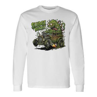 Divertido Cubo De Lodos Crazy Hotrod Rat Rod Race Car Cartoon In Mangas Camiseta de manga larga - Regaloses