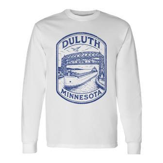 Duluth Minnesota Mn Aerial Lift Bridge Boat Lake Superior Long Sleeve T-Shirt - Thegiftio UK