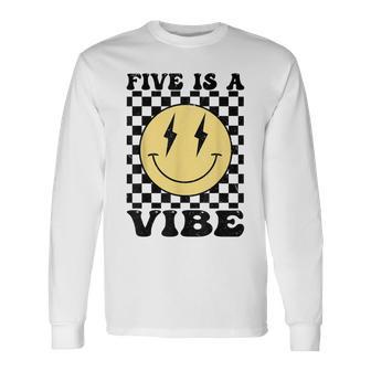 Five Is A Vibe 5 Years Old Birthday Happy Face 5Th Birthday Long Sleeve T-Shirt - Thegiftio UK