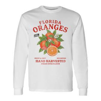 Florida Oranges Retro Label State Fruit Distressed Long Sleeve T-Shirt - Thegiftio UK