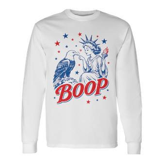 4Th Of July Boop Eagle Statue Of Liberty Patriotic Usa Comfort Colors Crop Top Long Sleeve T-Shirt - Thegiftio UK