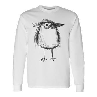 Crow Sketch Drawing Bird Raven Hand Drawn Long Sleeve T-Shirt | Mazezy