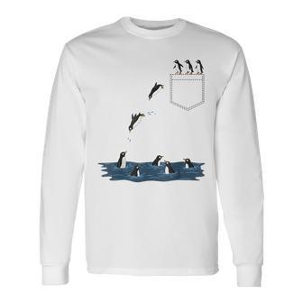Penguin Pocket Cute Diving Penguin For Animal Lover Long Sleeve T-Shirt | Seseable UK