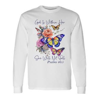 God Is Within Her Faith 聖句 詩篇 長袖Tシャツ - Kawaiitshirt