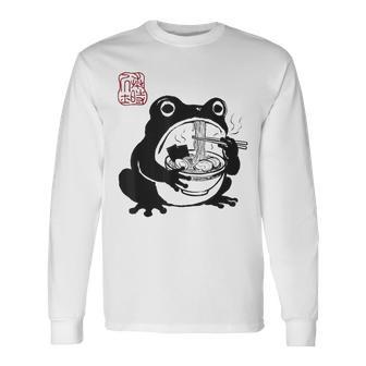 Grumpy Frog Ramen Anime Japanese Long Sleeve T-Shirt - Monsterry