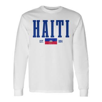 Haiti Est 1804 Haitian Flag Pride Vintage Haiti Comfort Colors Crop Top Long Sleeve T-Shirt - Thegiftio UK