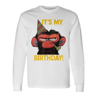 Humor It's My Birthday Grumpy Monkey Meme Long Sleeve T-Shirt - Thegiftio UK