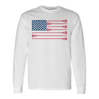 Lacrosse American Flag Cool Lacrosse Family Patriotic Lax Long Sleeve T-Shirt - Thegiftio UK