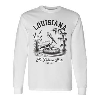Louisiana Pelican State Swamp And Wildlife Vintage Long Sleeve T-Shirt - Thegiftio UK
