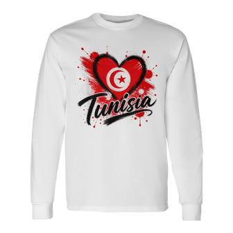 I Love Tunisia 旅行旗 ハート ツーリスト バケーション デザイン 長袖Tシャツ - Kawaiitshirt