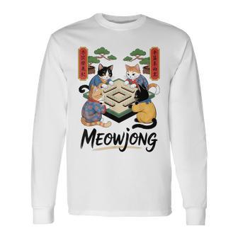 Meowjong Cat Mahjong Anime Kawaii Cats Long Sleeve T-Shirt - Thegiftio