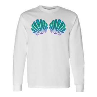 Mermaid Sea Shell Bra Costume Comfort Colors Crop Top Long Sleeve T-Shirt - Thegiftio UK