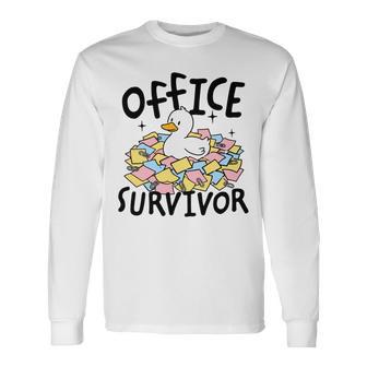 Officeurvivor かわいいアヒルの付箋 ユーモア 長袖tシャツ 長袖Tシャツ - Kawaiitshirt