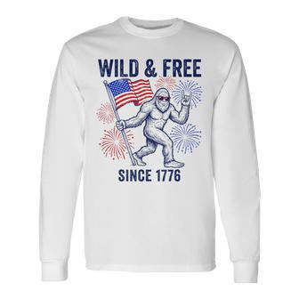 Patriotic Bigfoot Wild And Free Since 1776 4Th Of July Long Sleeve T-Shirt - Thegiftio UK