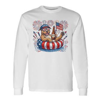 Pitbull Patriotic Dog Beer Drinking 4Th Of July Long Sleeve T-Shirt - Thegiftio UK