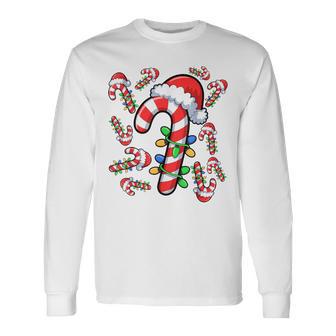 Red And White Candy Cane Santa Christmas Xmas Lights Long Sleeve T-Shirt - Monsterry CA