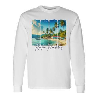 Roatan Honduras Travel Trip Brushstroke Meet Me In Roatan Long Sleeve T-Shirt - Thegiftio UK