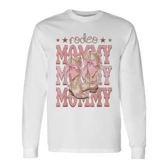 Rodeo Mommy Pink Boots Coquette Cow-Girl Birthday Party Long Sleeve T-Shirt - Thegiftio