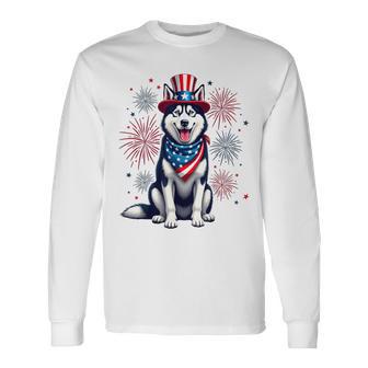 Siberian Husky Dog July 4Th American Flag Long Sleeve T-Shirt - Thegiftio UK