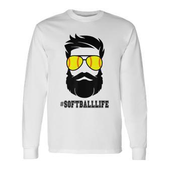 Softball Life Softball Dad With Beard Father Fathers Long Sleeve T-Shirt - Thegiftio