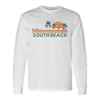 South Beach Miami Summer Vacation Vintage 70'S Long Sleeve T-Shirt - Thegiftio