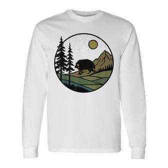 Squonk Vintage Rustic Forest Trees With Mountains Cryptid Long Sleeve T-Shirt - Thegiftio UK
